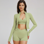 The Sizzle Zip Jacket Sports Bra Shorts | 3-Piece Set