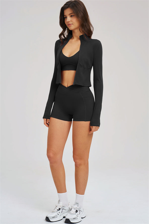 The Sizzle Zip Jacket Sports Bra Shorts | 3-Piece Set