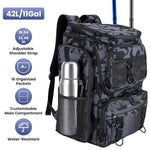 42L/11Gal Fishing Backpack Large Capacity with Rod Holders 16-Pocket WR with Divider Adjustable Padded Straps