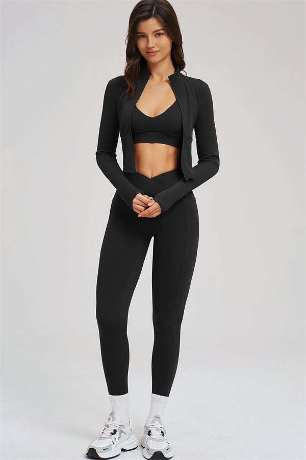 The Sizzle Zip Jacket Sports Bra Leggings | 3-Piece Set