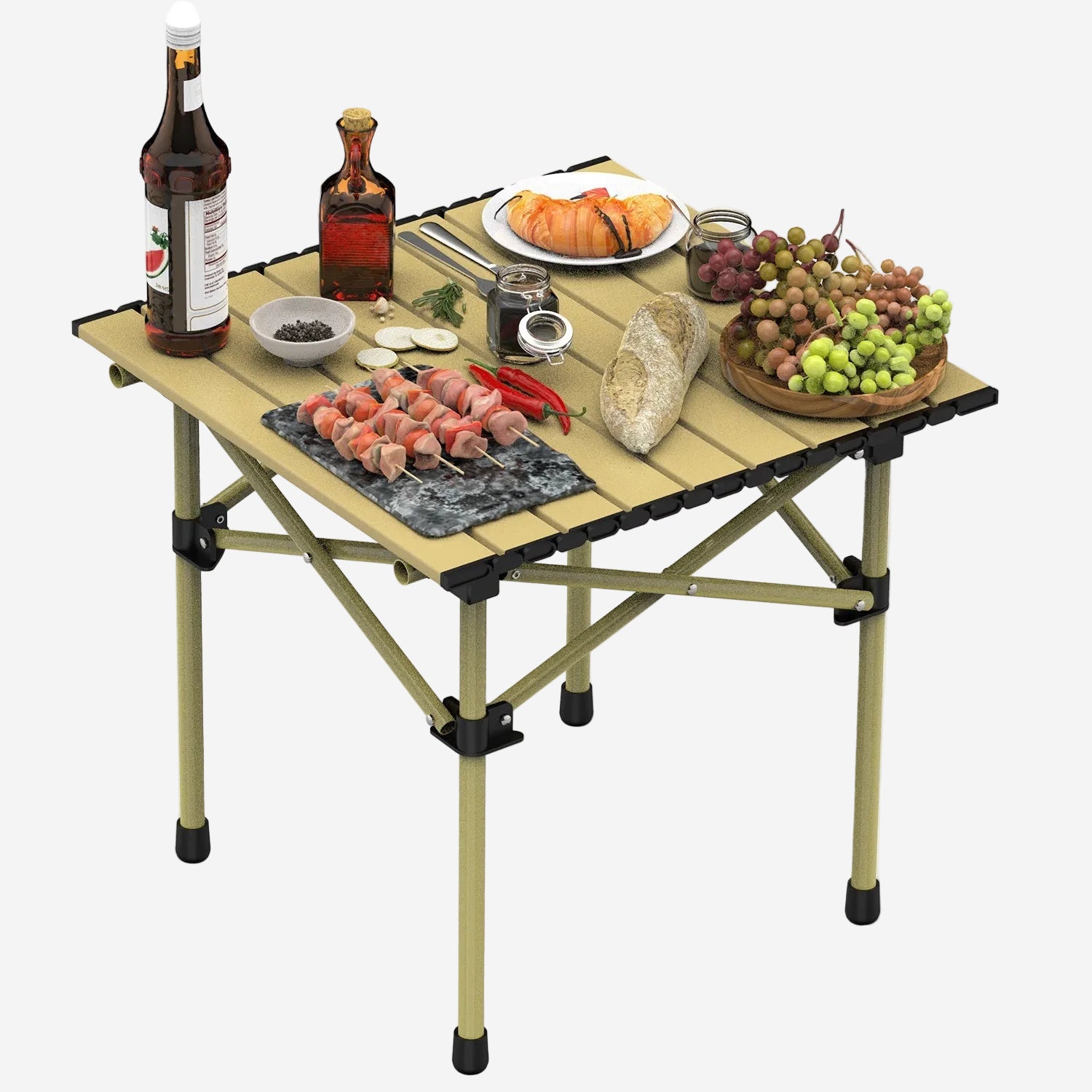 Folding Camping Carbon Steel Roll-Up Picnic & BBQ Table with Carry Bag