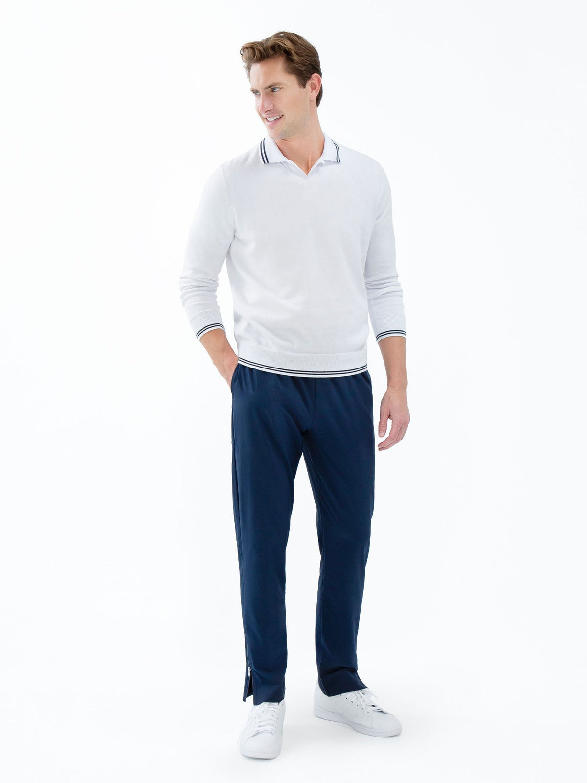 Classic V-Neck Sweater | White/Midnight