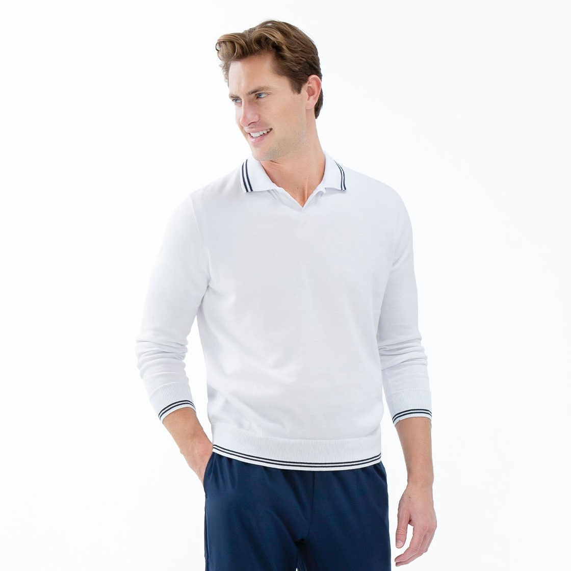 Classic V-Neck Sweater | White/Midnight