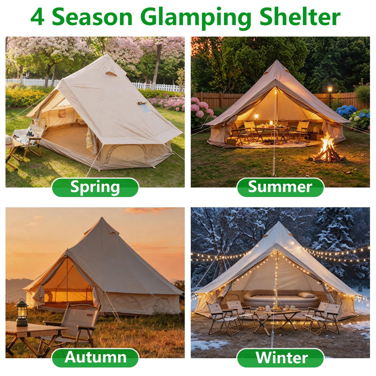 Oxford Bell Tent 9.8’/13.1’ with Stove Jack for Family Camping