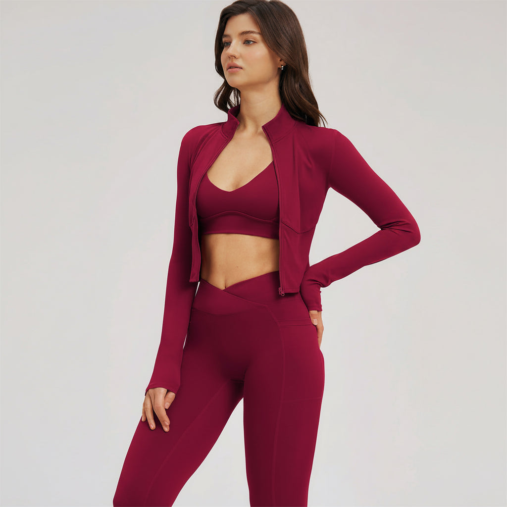 The Sizzle Zip Jacket Sports Bra Leggings | 3-Piece Set