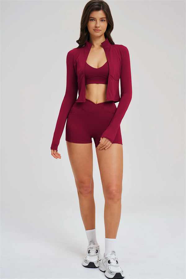 The Sizzle Zip Jacket Sports Bra Shorts | 3-Piece Set