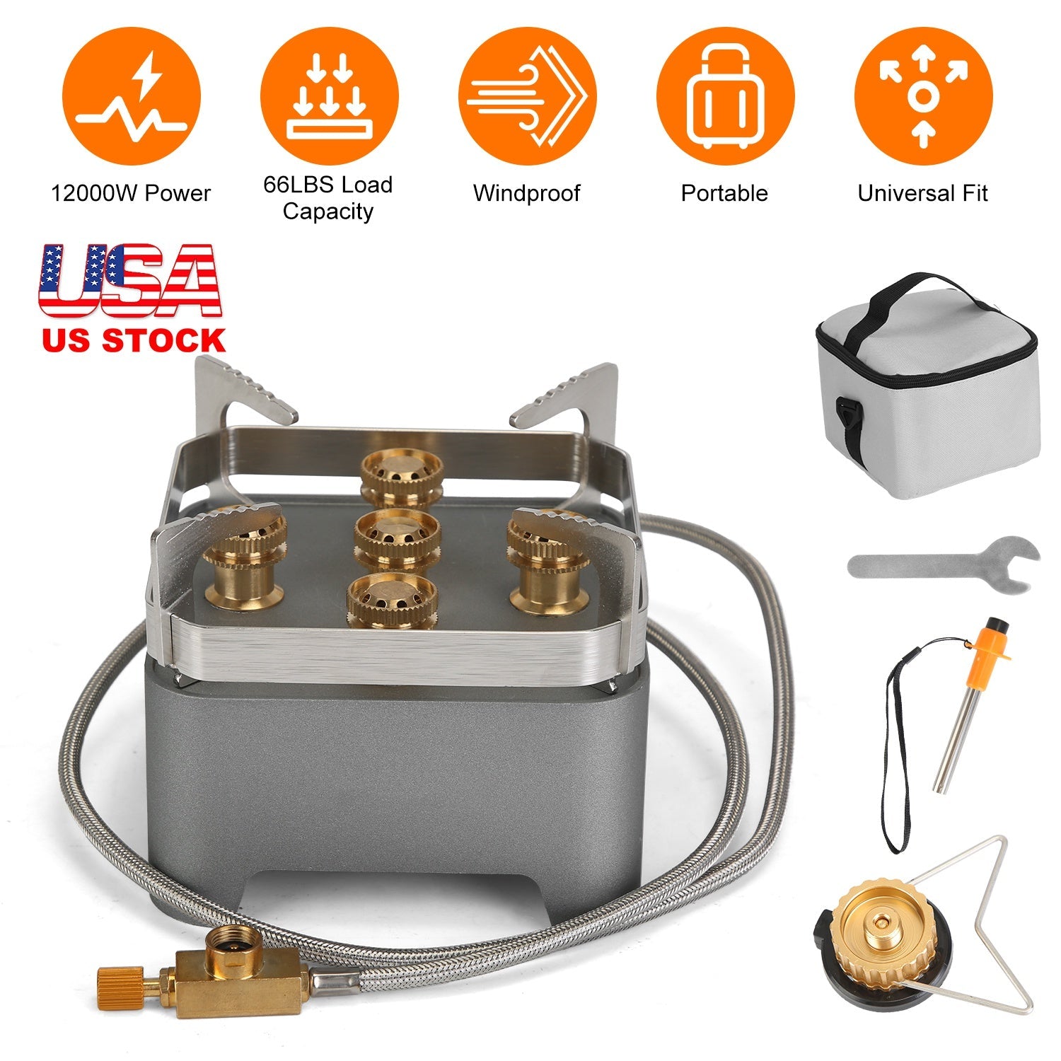 12000W Portable Camping Stove with Cassette Adapter Windproof Outdoor Backpacking Burner