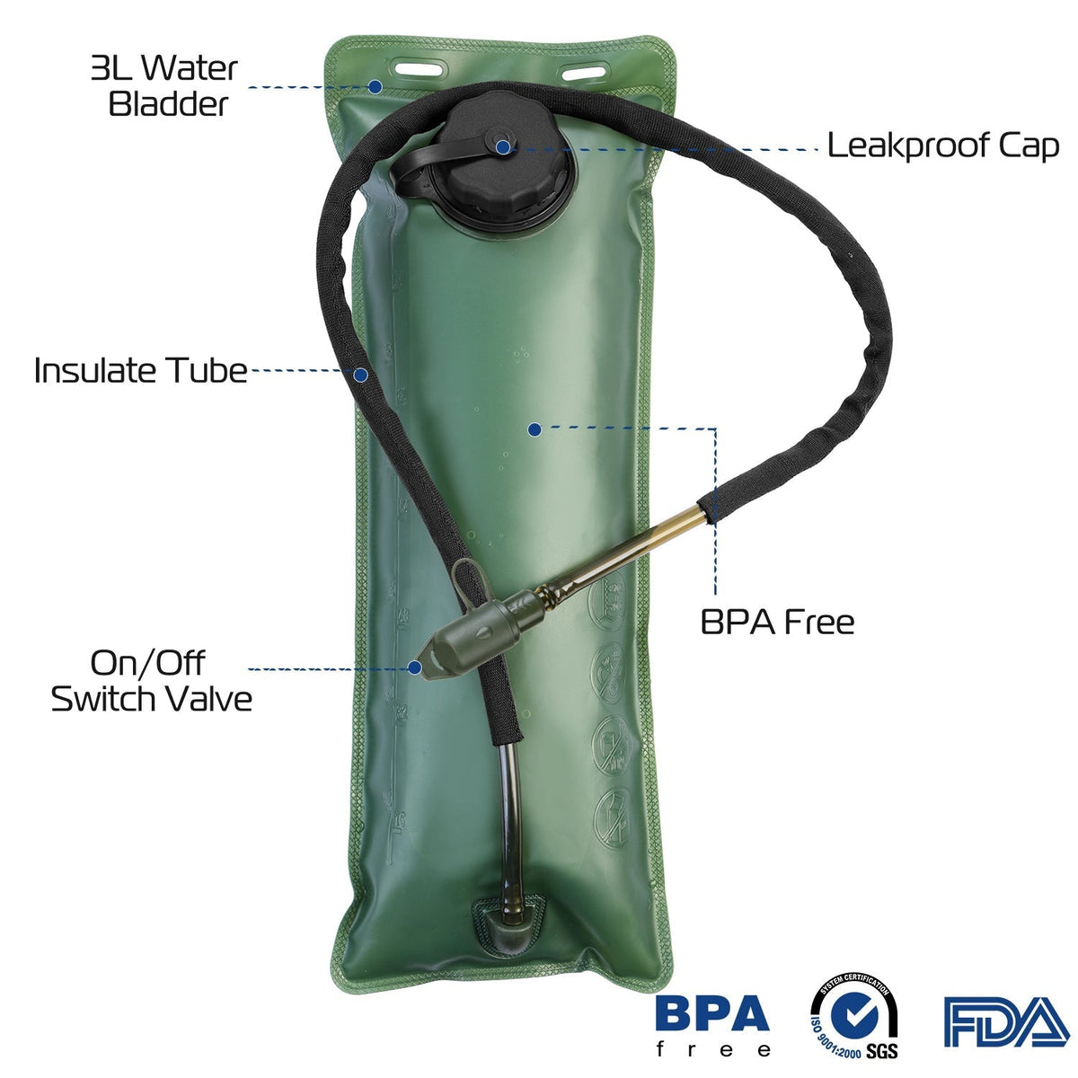 iMounTEK Tactical Hydration Pack 3L Water Bladder | Adjustable Water Drink Backpack
