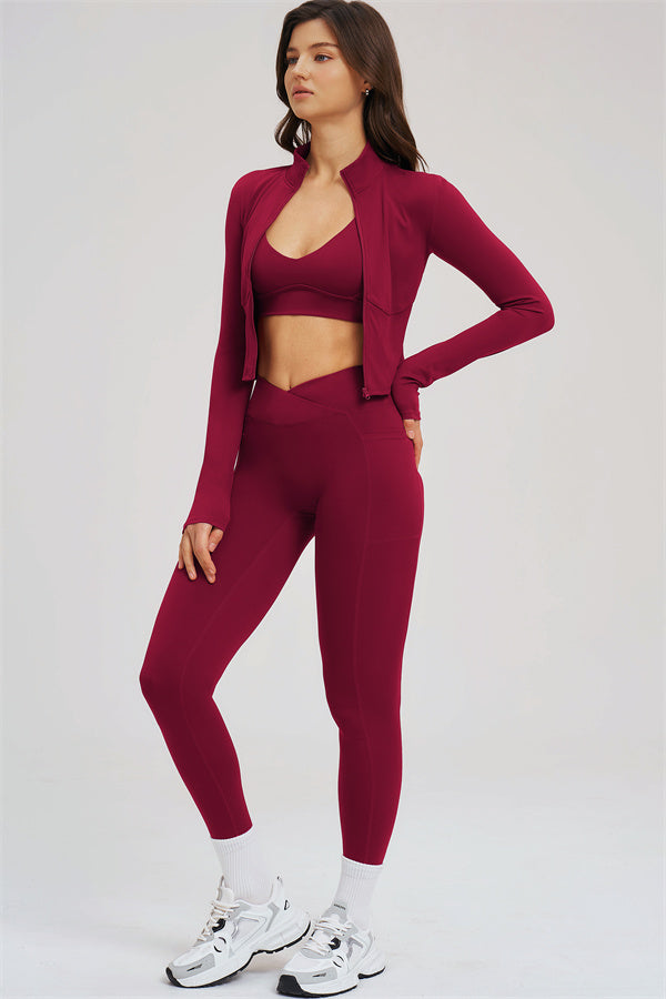 The Sizzle Zip Jacket Sports Bra Leggings | 3-Piece Set