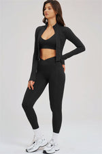 The Sizzle Zip Jacket Sports Bra Leggings | 3-Piece Set