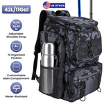 42L/11Gal Fishing Backpack Large Capacity with Rod Holders 16-Pocket WR with Divider Adjustable Padded Straps