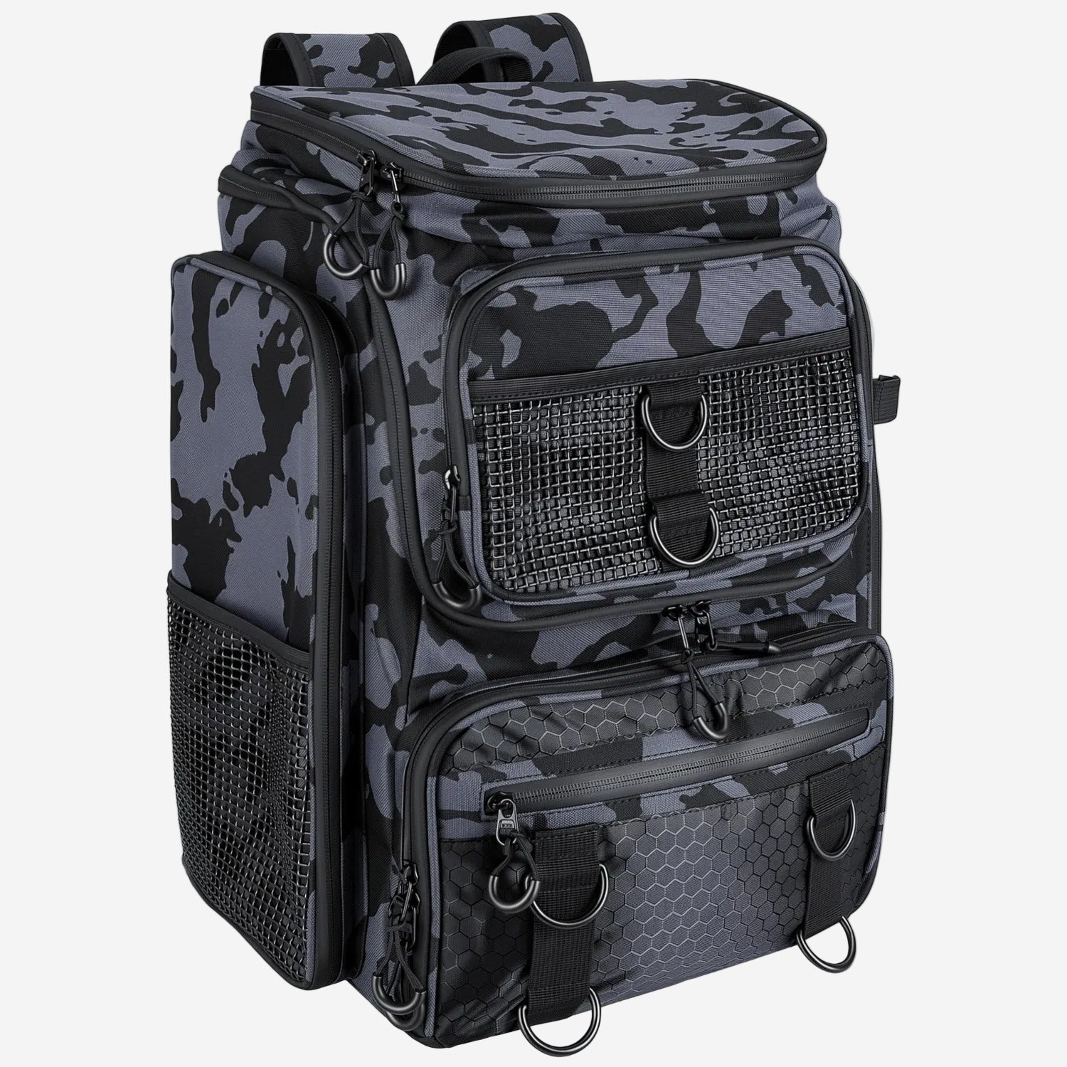 42L/11Gal Fishing Backpack Large Capacity with Rod Holders 16-Pocket WR with Divider Adjustable Padded Straps