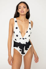 Halter Neck Cream and Black Dot One-Piece Swimsuit | F1811