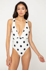 Halter Neck Cream and Black Dot One-Piece Swimsuit | F1811
