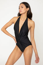 Halter Neck One-Piece Swimsuit Black | F1812