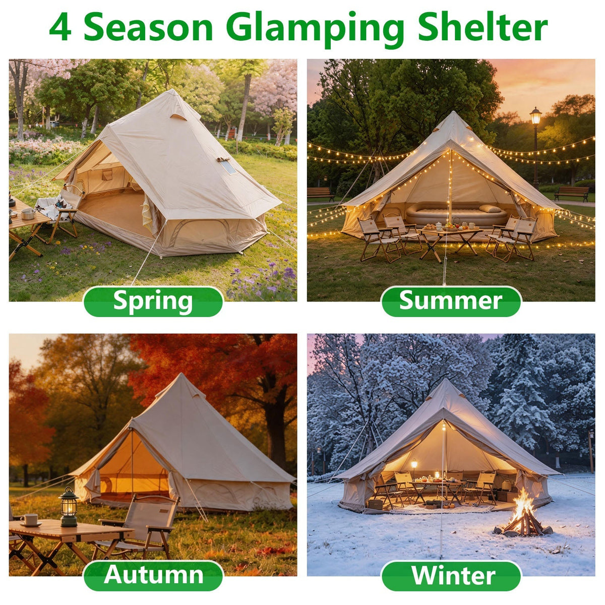 Oxford Bell Tent 9.8’/13.1’ with Stove Jack for Family Camping