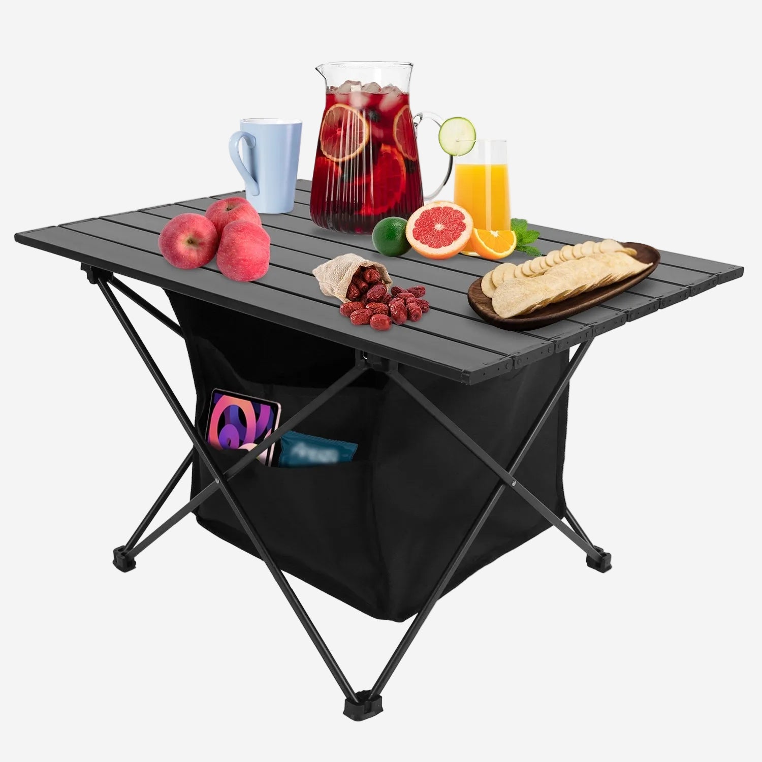 Foldable Camping Table with Storage Basket | Rustproof Aluminum Alloy & Roll-Up