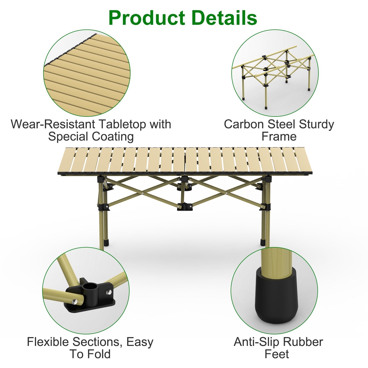 Folding Camping Carbon Steel Roll-Up Picnic & BBQ Table with Carry Bag