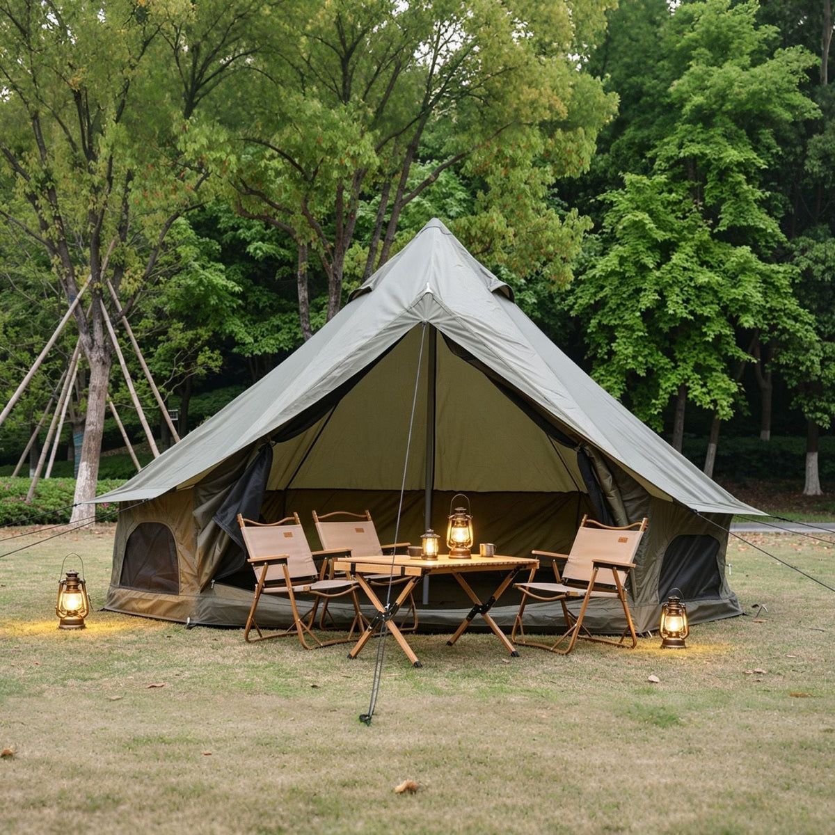 Oxford Bell Tent 9.8’/13.1’ with Stove Jack for Family Camping
