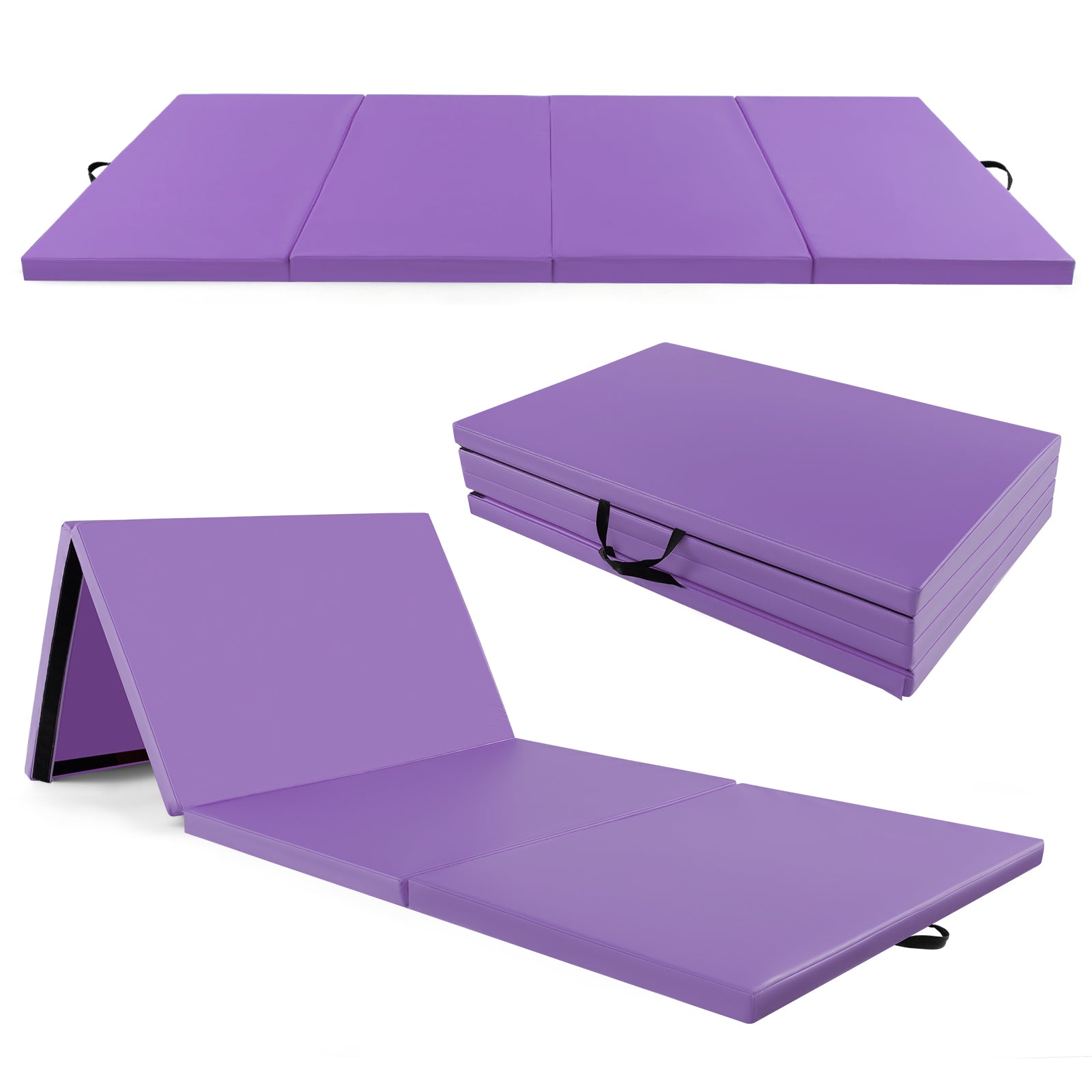 4-Panel PU Leather Folding Exercise Mat with Carrying Handles | 10' x 4' x 2"
