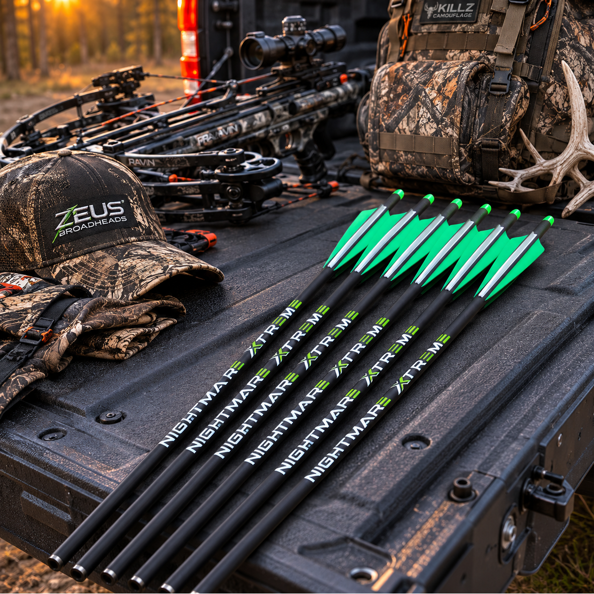 NIGHTMARE XTREME Crossbow Bolts Carbon Half Moon and Capture Nocks (6 pcs) | 20"