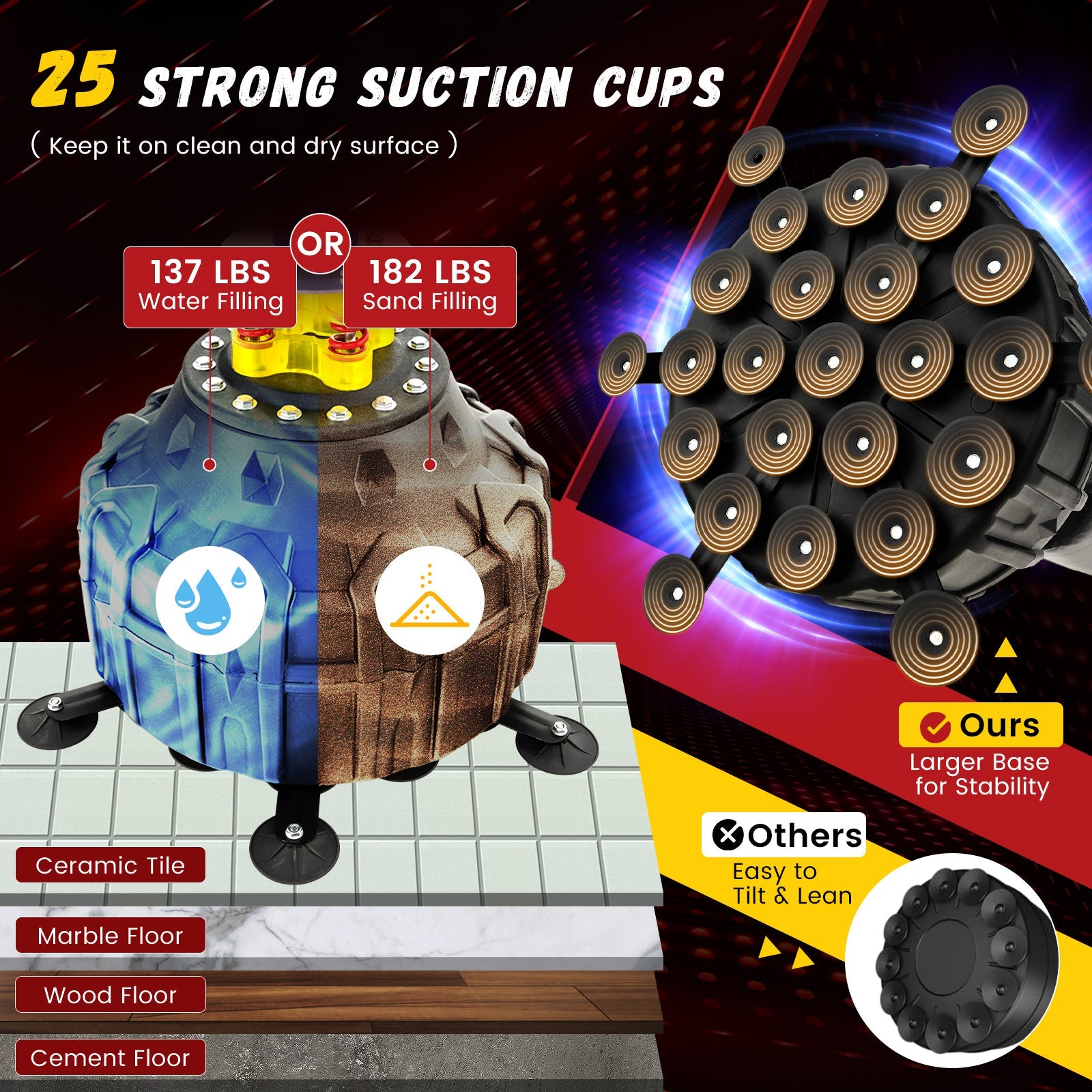 Freestanding Punching Bag 71” Boxing Bag with 25 Suction Cups Gloves and Filling Base