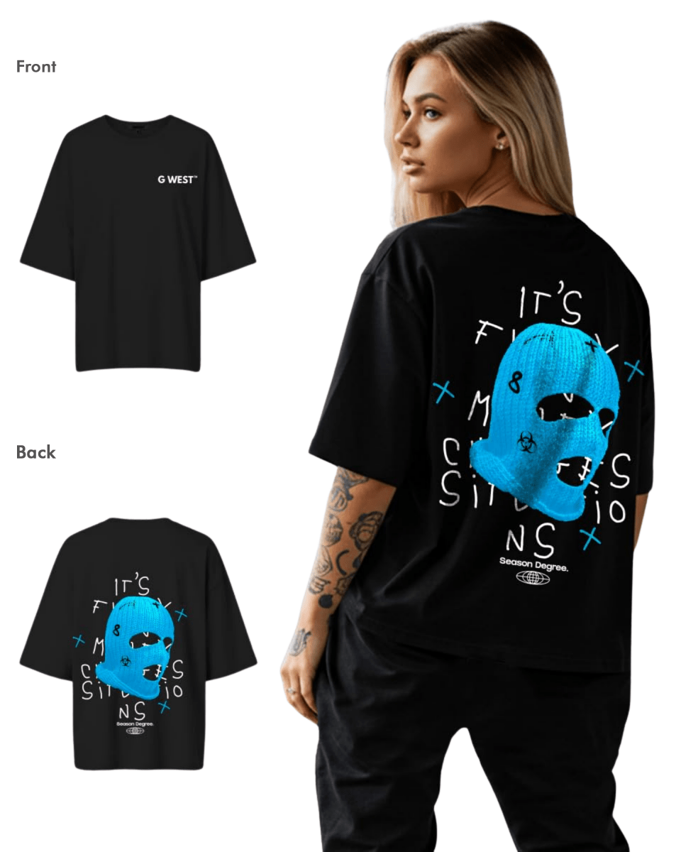 G West Womens Oversized True Blue Ski Mask Oversized Tee