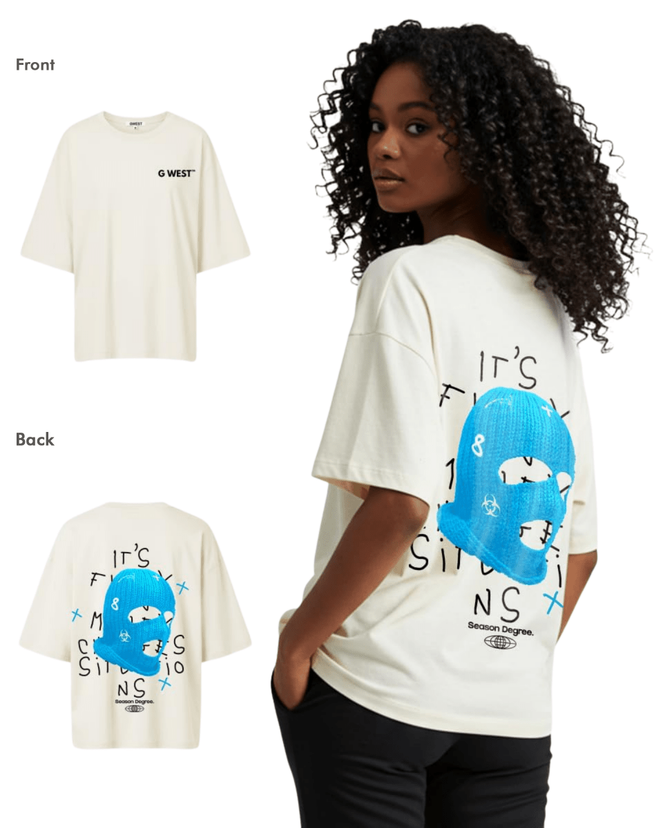 G West Womens Oversized True Blue Ski Mask Oversized Tee