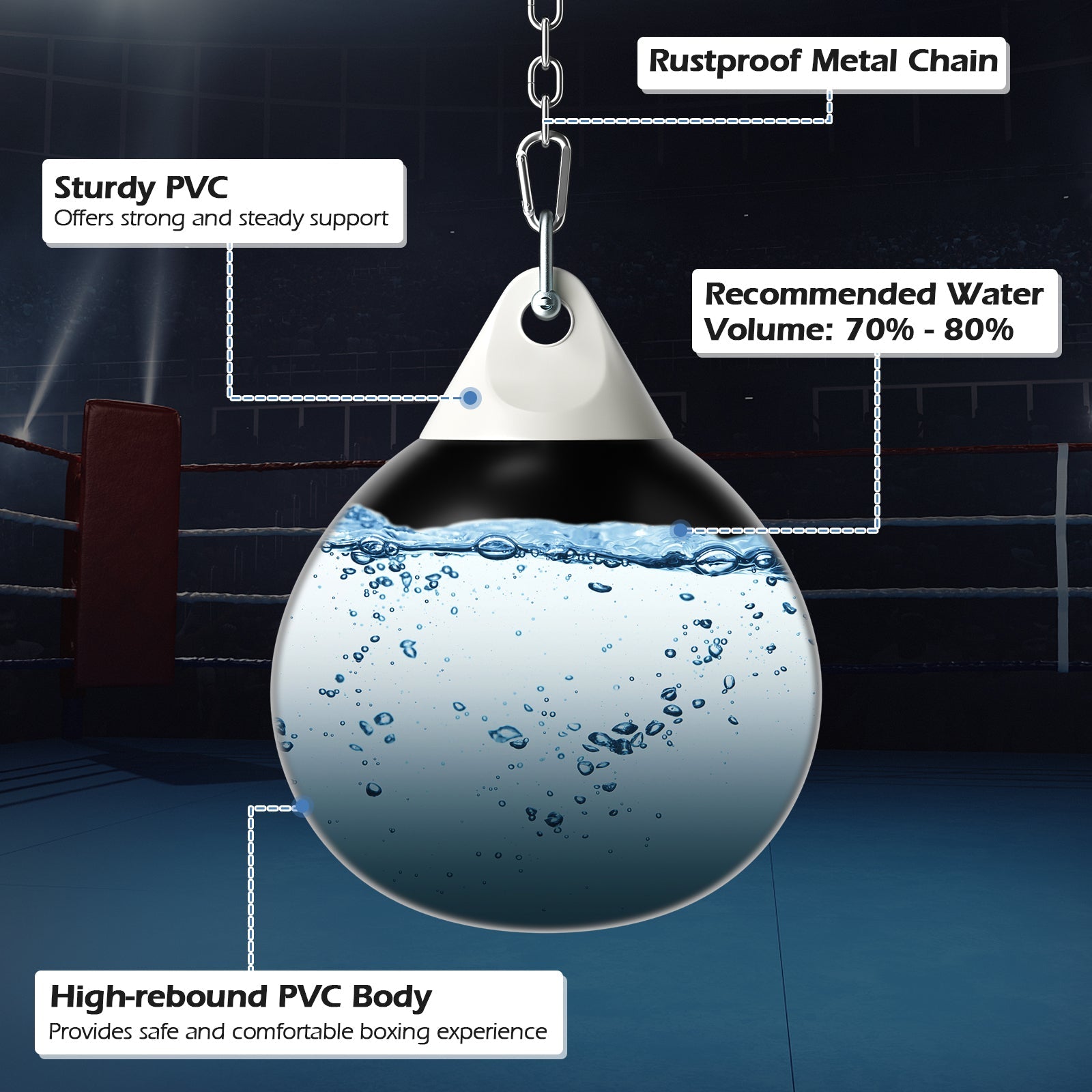 Water Heavy Punching Bag with Adjustable Metal Chain | 18" Up To 110 LBS