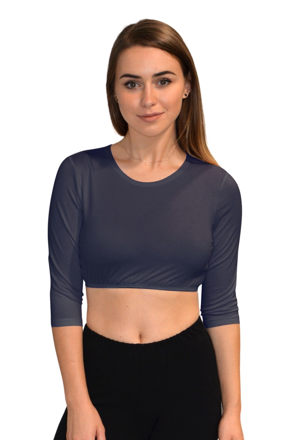 3/4 Sleeve Cropped Layering Shell in Viscose Spandex | Women's and Plus Sizes