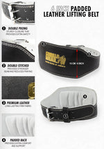 GW 6" Padded Leather Lifting Belt | Black/Black
