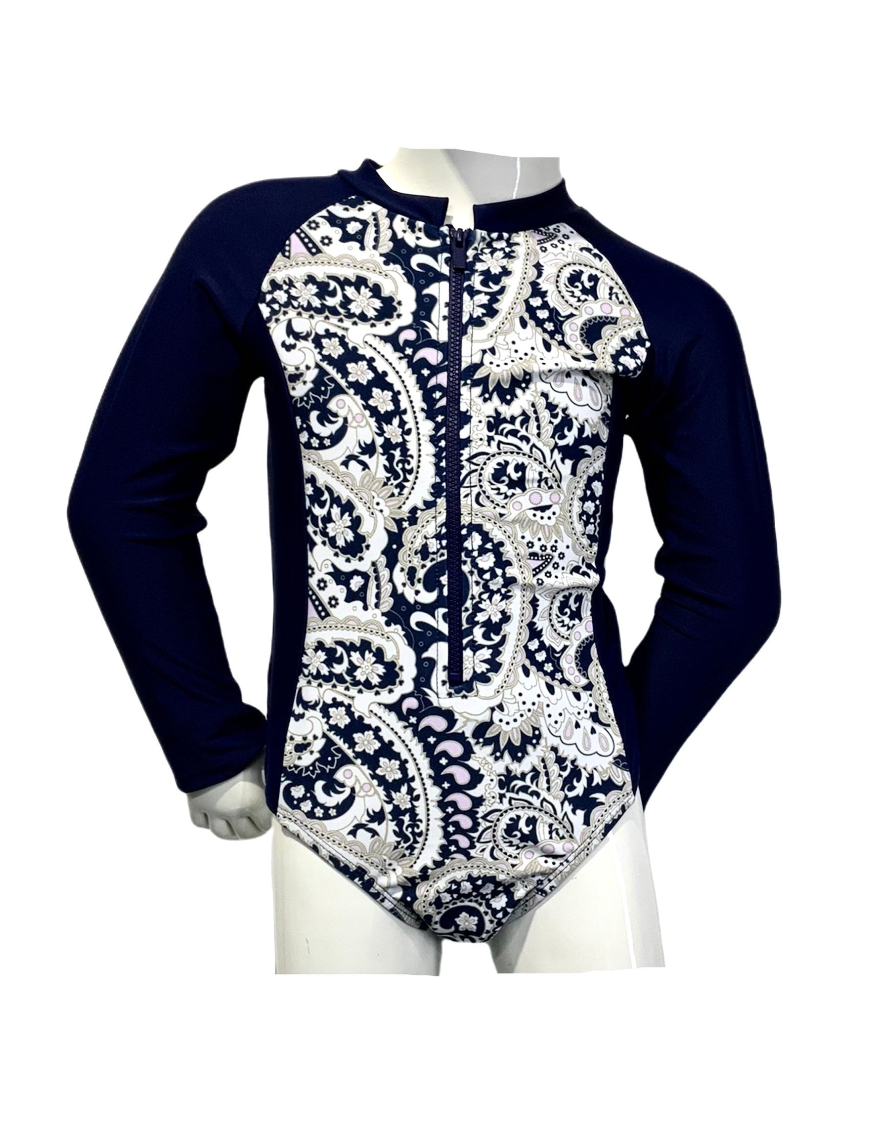 Girls Long-Sleeve 3/4 Zip Rash Guard Paisley | K4802