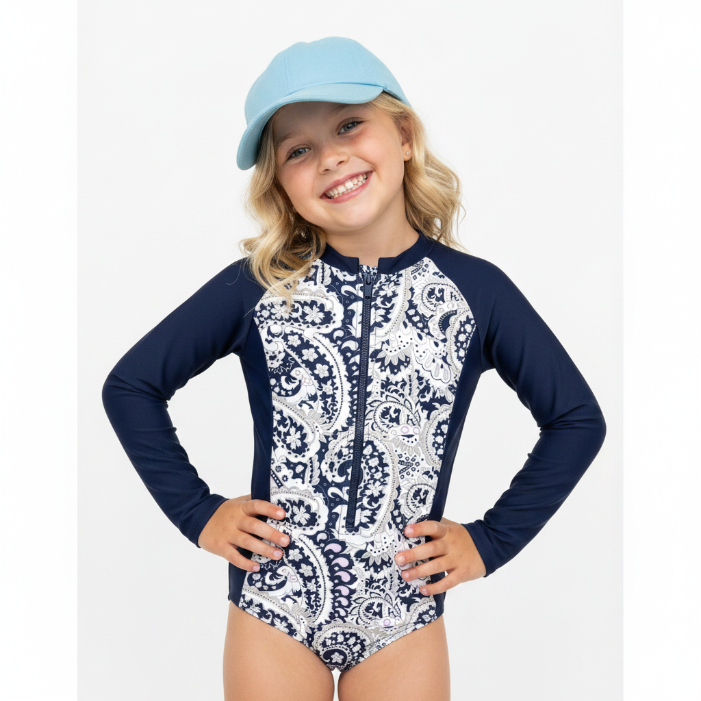 Girls Long-Sleeve 3/4 Zip Rash Guard Paisley | K4802