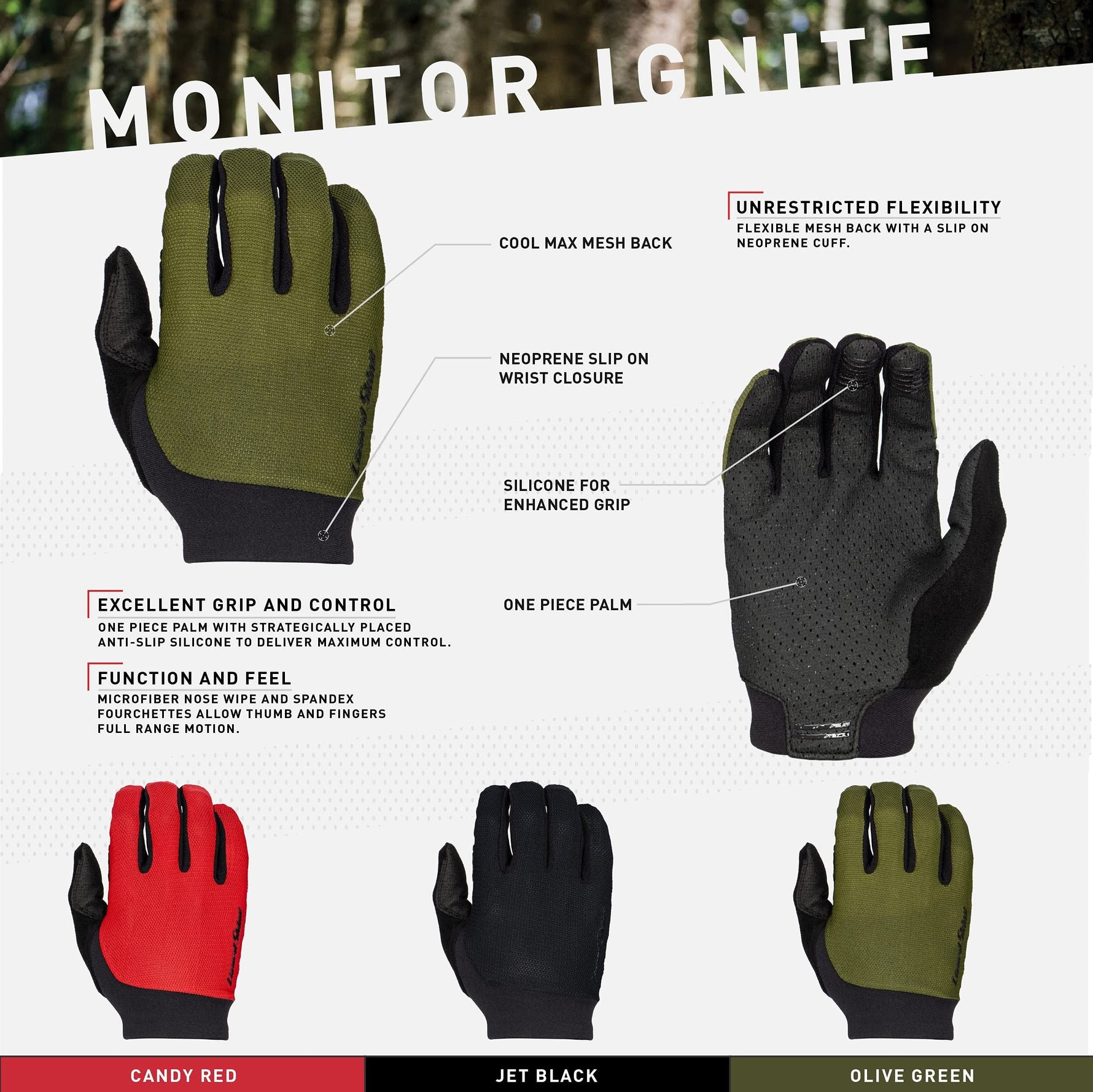 Lizard Skins Monitor Ignite Long Finger Cycling Gloves | Olive Green