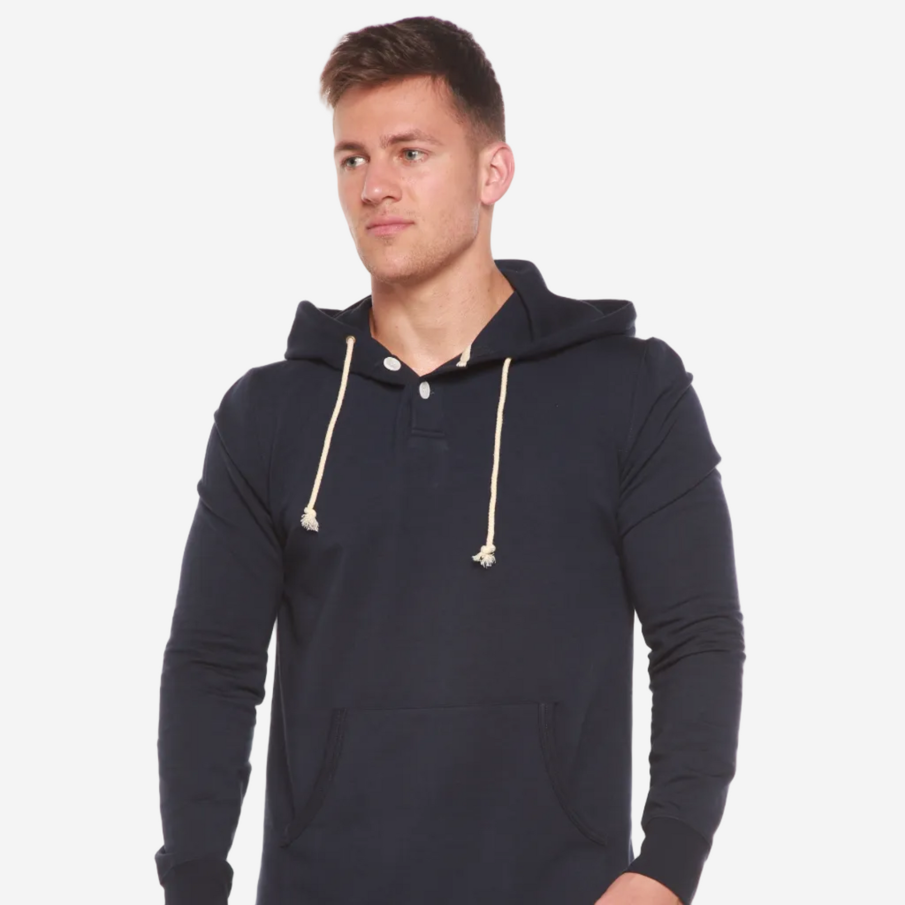 Men's Henley Style Bamboo Viscose Fleece Hoodie