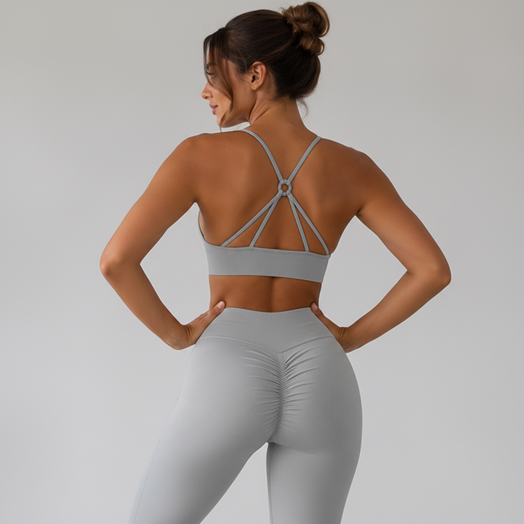 Women’s V-Back Sports Bra Set with High-Waist Shorts
