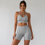 Women’s V-Back Sports Bra Set with High-Waist Shorts