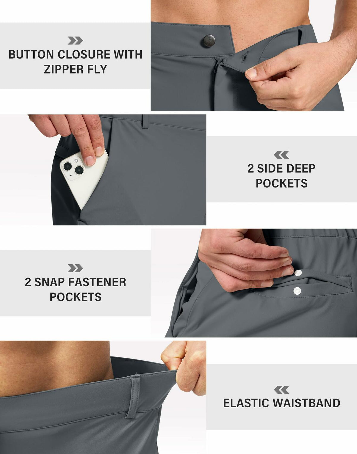 Men's (Size XXL) Slim Fit Golf Joggers | Stretch Pants with 5 Pockets | Ink Gray