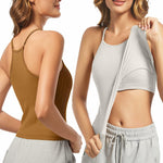 Women’s (Size L) Workout Tank Top with Built-in Bra | 2-Pack | Brown+White