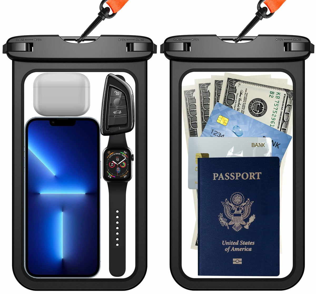 Waterproof Phone Pouch IPX8 Up to 10" with Lanyard | 2-Pack