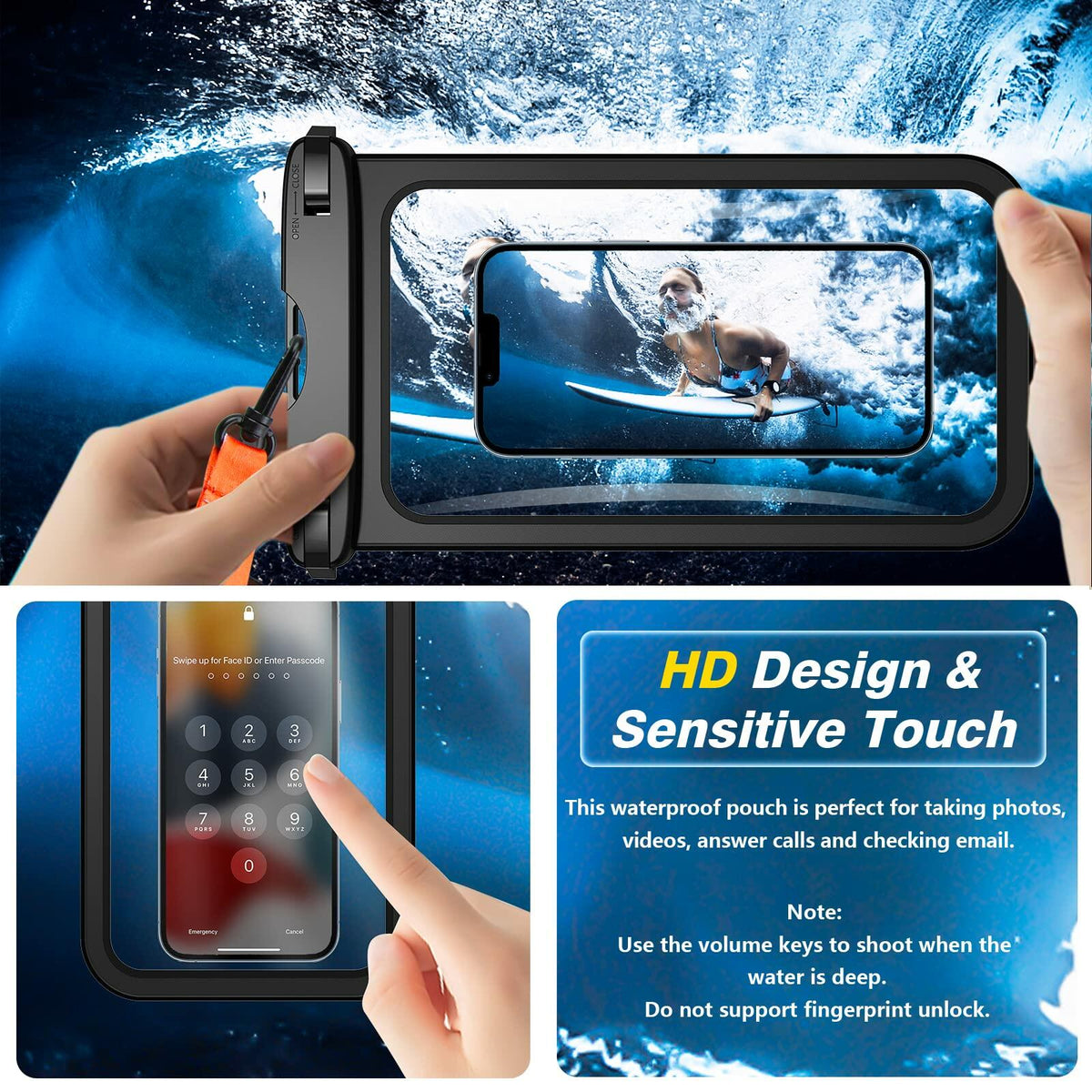 Waterproof Phone Pouch IPX8 Up to 10" with Lanyard | 2-Pack