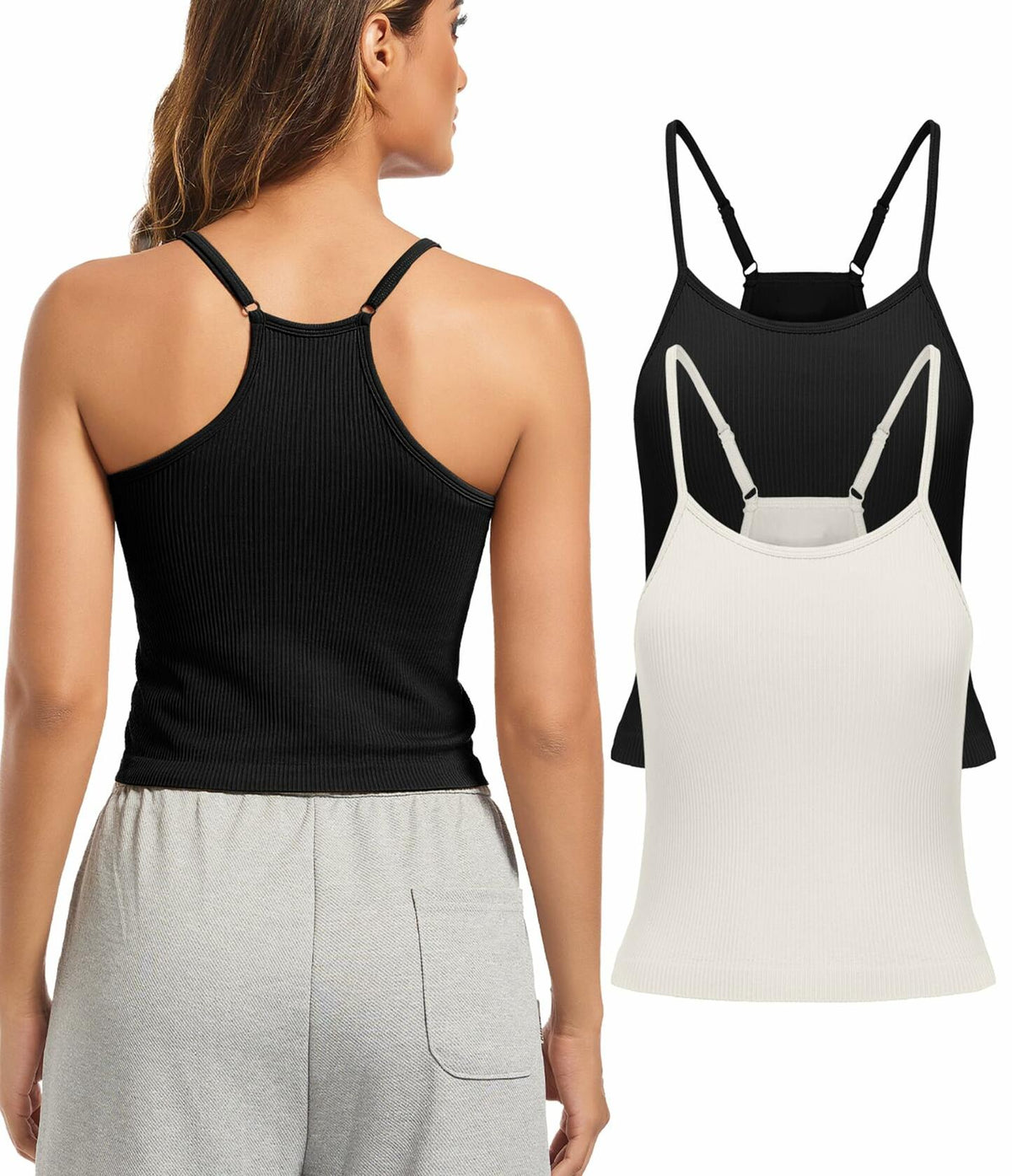 Women’s (Size XL) Workout Tank Top with Built-in Bra | 2-Pack | Black+White