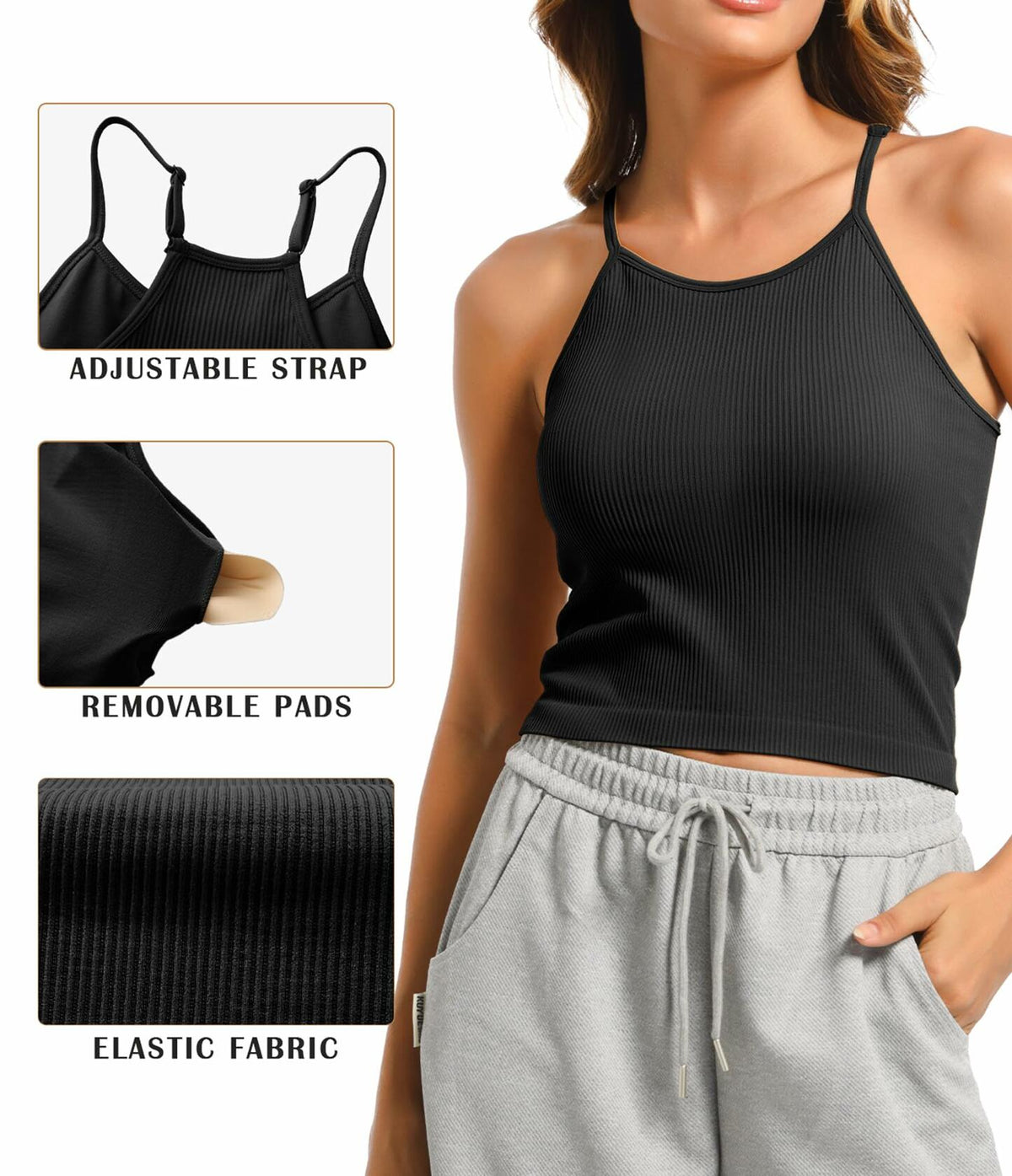 Women’s (Size XL) Workout Tank Top with Built-in Bra | 2-Pack | Black+White