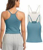 Women’s (Size L) Workout Tank Top with Built-In Bra | 2-Pack | Blue & White