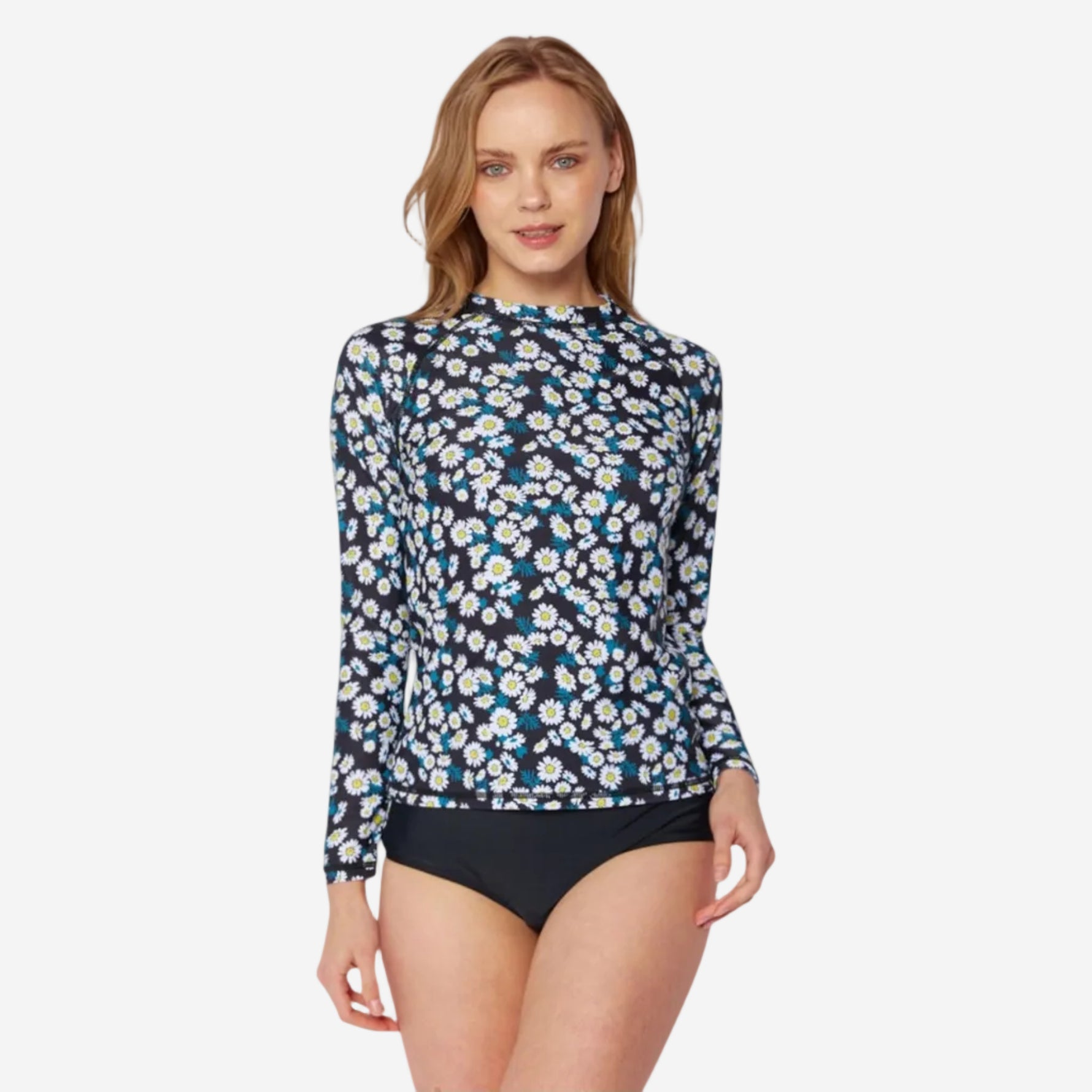 Daisy Black Long Sleeve Rash Guard | R5704