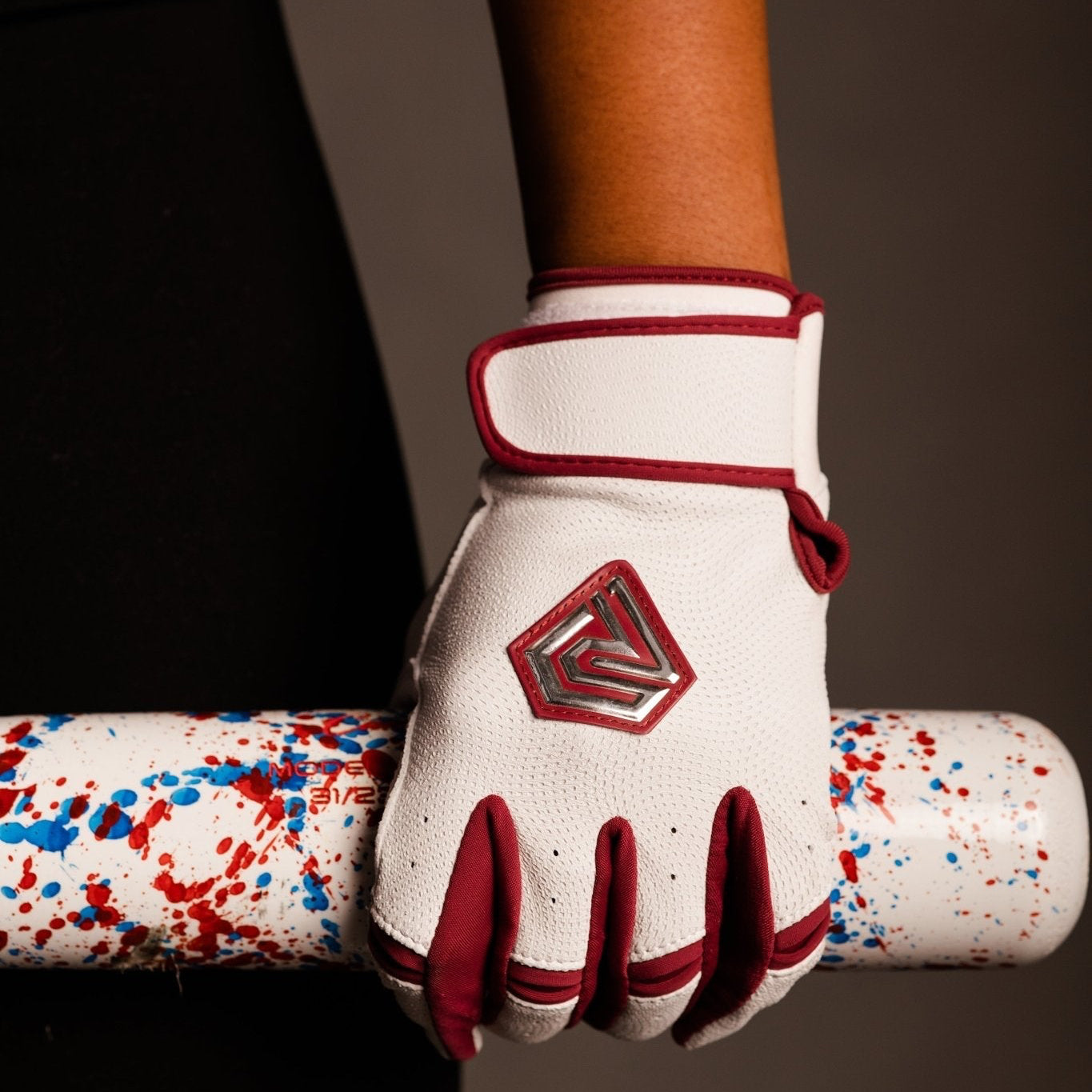 Resilient Championship Fastpitch Batting Gloves | White and Maroon