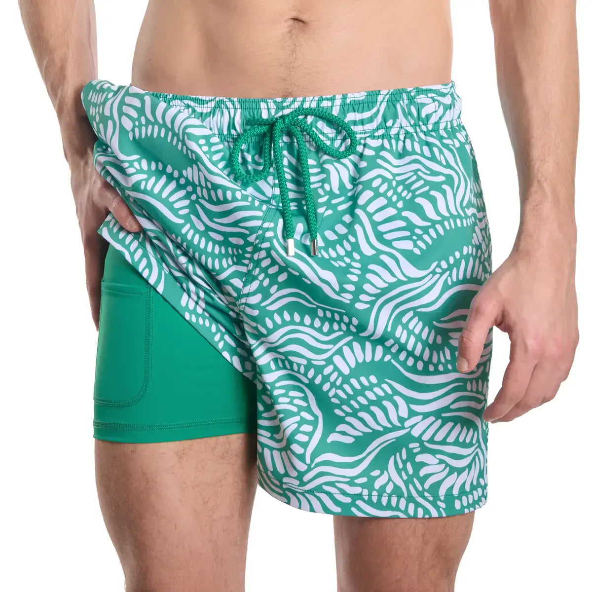 Men’s Premium Compression-Lined Hybrid Shorts | Salt Spray Palm and Surf