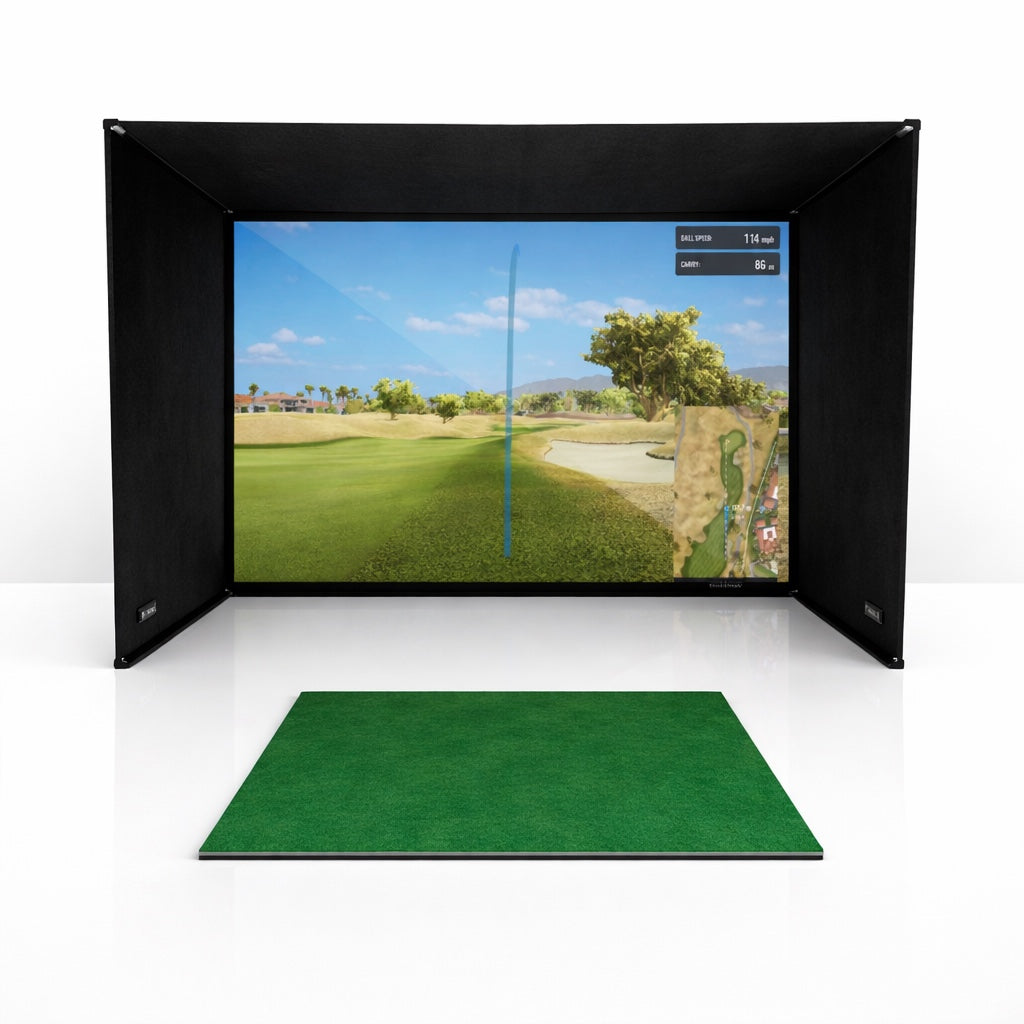 SimBox Golf Simulator Enclosure Pro + Impact Screen & Frame with Side Barriers