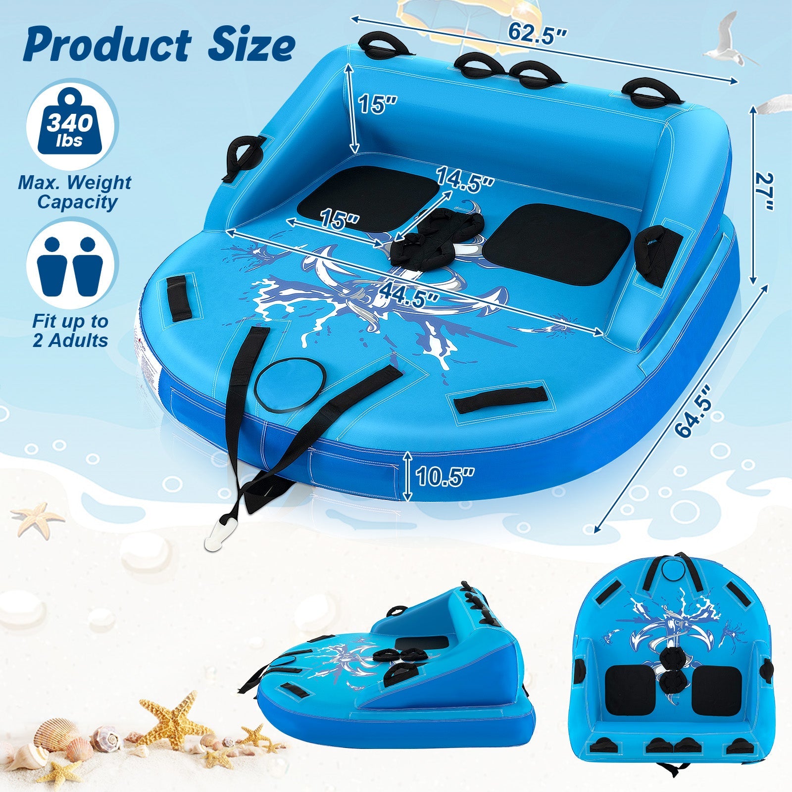 2-Person Water Sport Inflatable Towable Tube