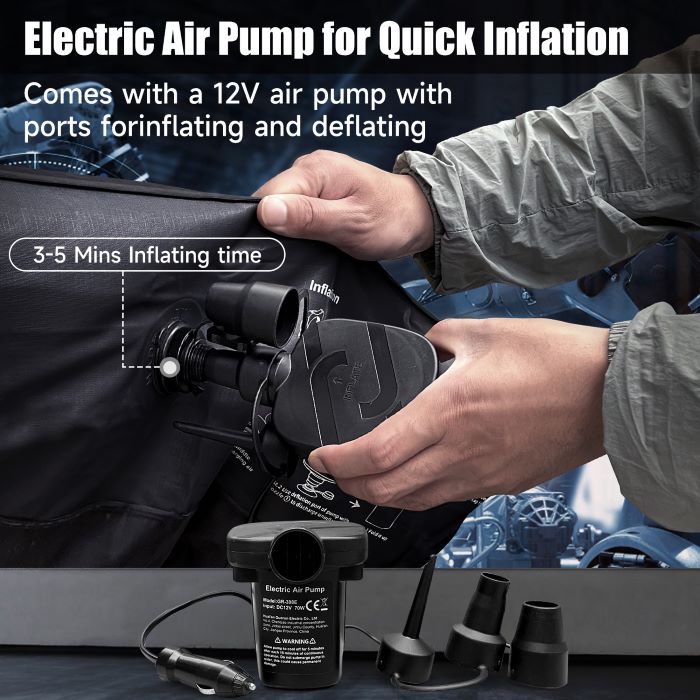 DikaSun SUV Air Mattress Upgraded Flocking and Extra Thick Oxford Surface Sleeping Bed with Electric Pump | Black
